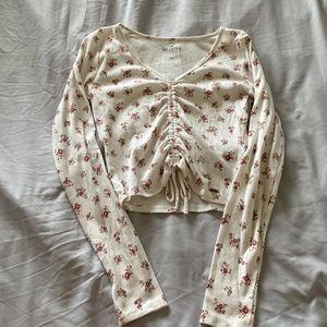 Flower print tie front top